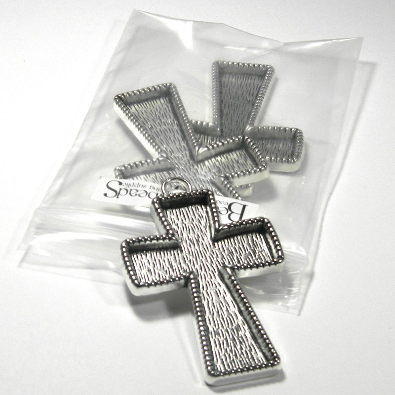 Bedazzlinbeads Set of 3 Big Antique Silver Cross Pendant Charms with Embellishing Bezel Cup Setting - Image 2